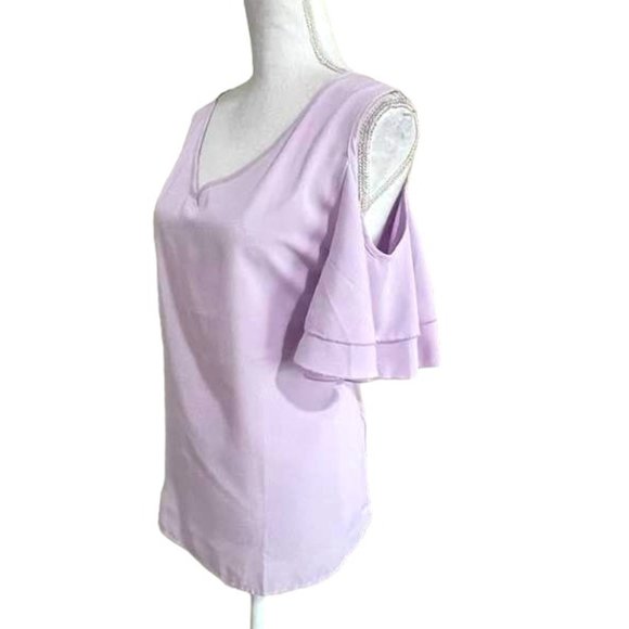 Light Breezy Short Sleeves Summer Cold Shoulder Blouse Top XL - Picture 8 of 16